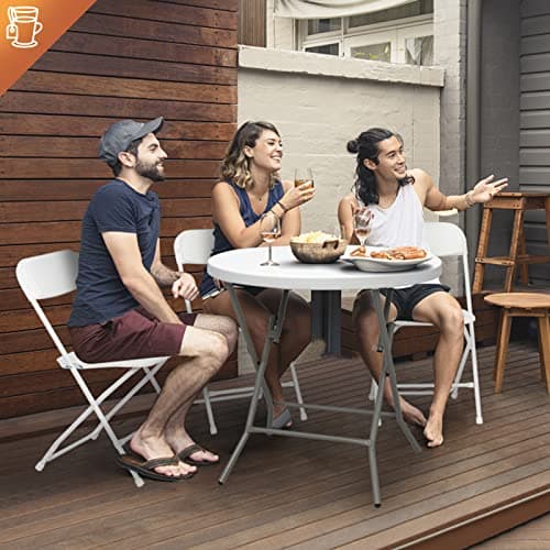 LEADZM Lot de 6 Chaises Pliantes en Plastique, Chaises de Salle à Manger Portables, Structure en Acier Métallique,158 KG, Adaptées aux Fêtes, Mariages, Pique-Niques, Intérieur Extérieur Blanc