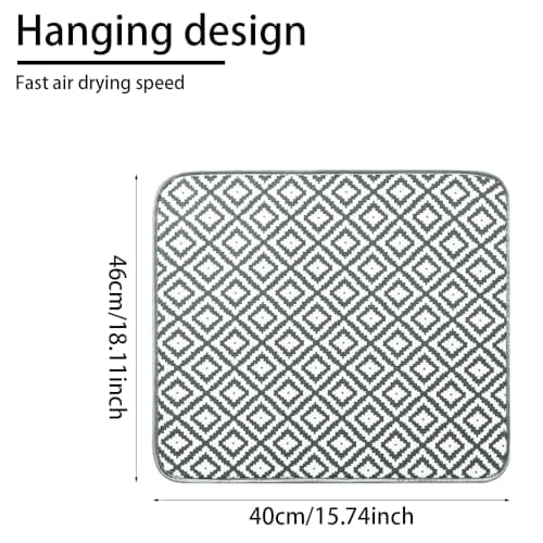 YDHfdc 2 Pièces Tapis Egouttoir Vaisselle en Microfibre Tapis de Sechage Vaisselle Super Absorbant Tapis Vaisselle 46 cm x 40 cm pour Comptoir d'evier de Cuisine, Grille Diamantée