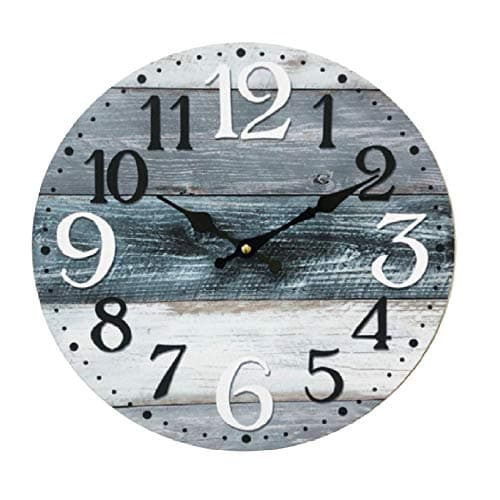 Rebecca Mobili Horloge Murale, Blanc Gris Bleu, Bois MDF, Style Vintage, pour la Cuisine Salon - Dimensions Ø 33,8 cm x P 4 cm - Art. RE6462