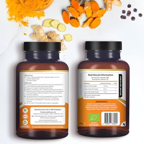 Curcumine au curcuma 1440 mg avec poivre noir et gingembre I 120 capsules de curcuma végétalien haute résistance (2 mois d'approvisionnement) I Fabriqué au Royaume-Uni par Prowise Healthcare