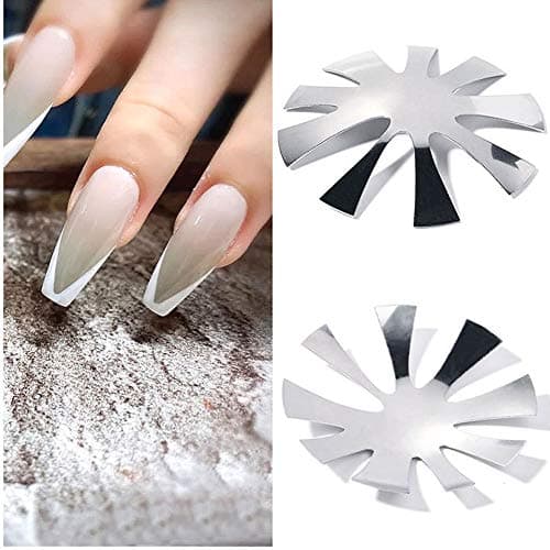 ISAKEN French Manucure Pochoir Cutter Acier inoxydable, French Sourire Ligne Coupe Edge Tondeuse Métal Modèle Dongle pour Gel UV Acrylique Modelage, pour DIY, Salons de Manucure, Argent