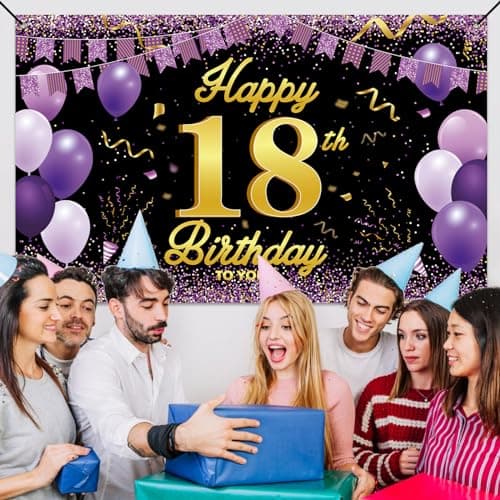 Koliphy Decoration Anniversaire 18 Ans, Violet Noir 18 Ans Banderole Joyeux Anniversaire Fête Photographie pour 18 Ans Deco Garçon Fille