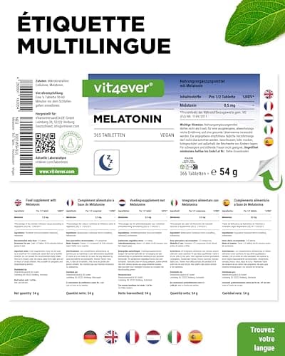 Mélatonine - 365 Comprimés - 1 mg par comprimé - Sans Additifs Indésirables - Haute Dose - Vegan