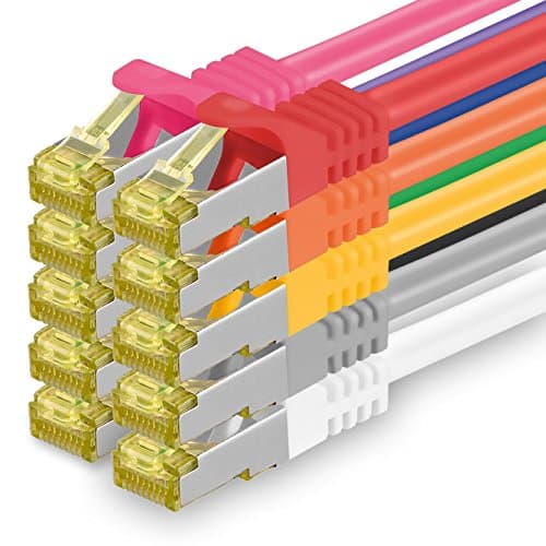 1aTTack.de Câble réseau Cat.7 0,5 m 10 couleurs 10 pièces Câble Ethernet Cat7 Câble réseau LAN Câble brut 10 Gb s SFTP PIMF LSZH set câble patch avec prise Rj 45 Cat.6a