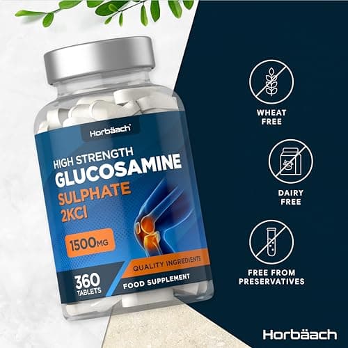 Glucosamine Sulfate 1500mg 2KCl | 360 Comprimés | Complément Alimentaire à Haute Dose | Glucosamine Sulphate Supplement | par Horbaach