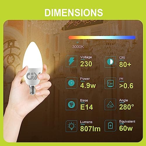 GY Ampoule LED E14 4,9W (équivalent 60W), 807 lumens 3000K Blanc Chaud, C37 Ampoule E14 Efficacité Energétique, E14 LED Non-Dimmable, Lot de 6