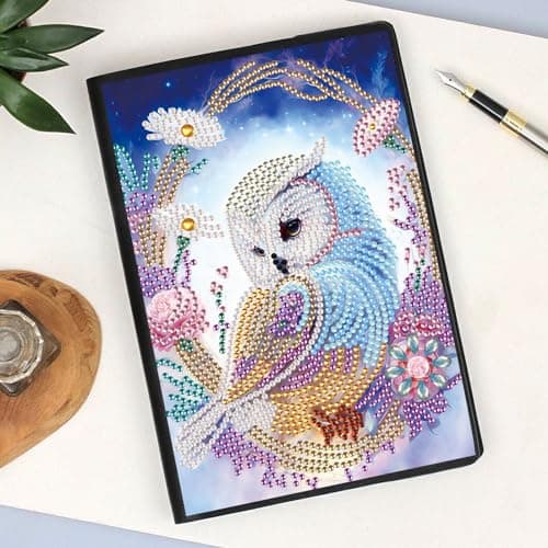 DCIDBEI Diamond Painting lot de 2 Carnet A5 Hibou Blanc Peinture Diamant Carnet de Note Chouette Paon A5 Diamant Painting Carnet de Croquis Filles Journal Intime Femme Adulte 50 Feuilles