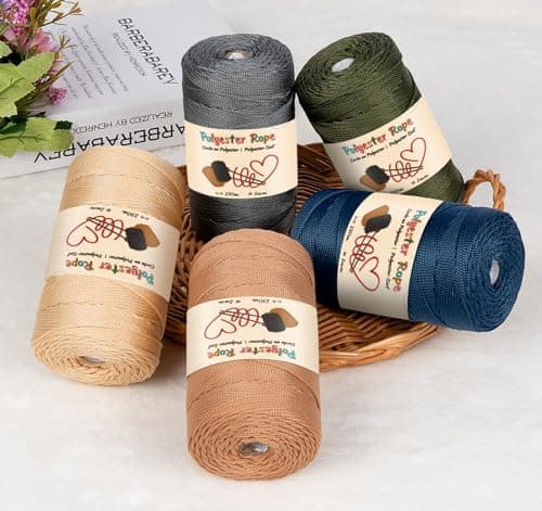 Estcoo Corde en Polyester, 250m Fil de Crochet, Corde en Premium Polypropylène avec des Ciseaux et des Crochet, pour Travaux Manuels, Déco de Maison,Assiettes de Table, Sac à Main, Bleu Foncé