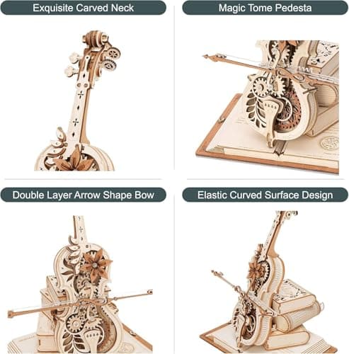 ROBOTIME Puzzle 3D en Bois pour Adultes - Boîte à Musique Violoncelle - Kit de Maquette d'engrenage de Construction - Décoration Exquise Cadeaux