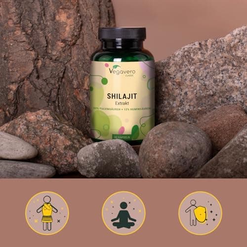 Shilajit Pure 78.000 mg Vegavero® | Extrait 60:1 | 60% Acides Fulviques + 12% Humiques | Résine de l'Himalaya | Energie + Immunité + Antioxydant | 90 Gélules | VEGAN & Sans Additifs