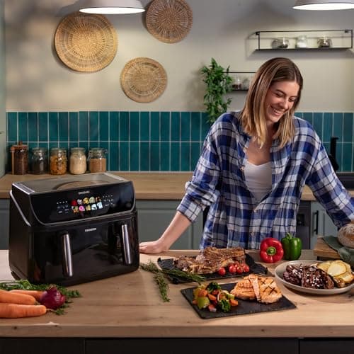 Cecotec Air Fryer Cecofry&Grill Duoheat 10000. Friteuse à Air sans Huile 10L, Grill et Plancha, Résistance Double, 2800W, Cuisson Rapide, Moins de Graisse, Résultats Consistants