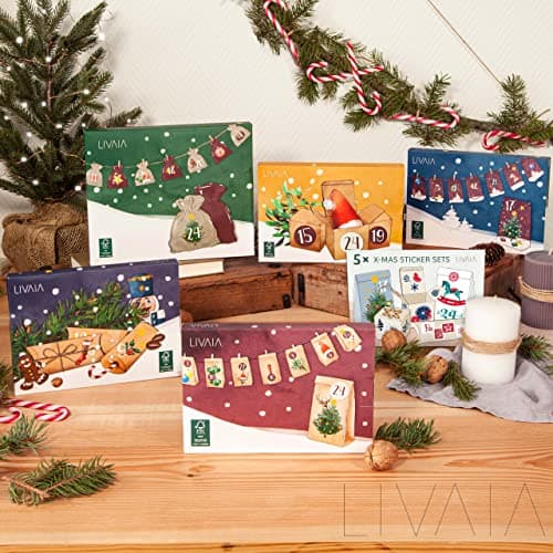 LIVAIA Calendrier de l'Avent à remplir soi-même: Calendrier de l'Avent à faire soi-même avec 24 boites berlingot en carton et autocollants de Noël - Calendrier de l'Avent pour le bricolage par LIVAIA