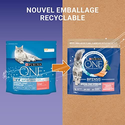 PURINA ONE Bifensis Chat Stérilisé Croquettes au Saumon pour Chats Adultes Sac de 1,5kg | Lot de 6