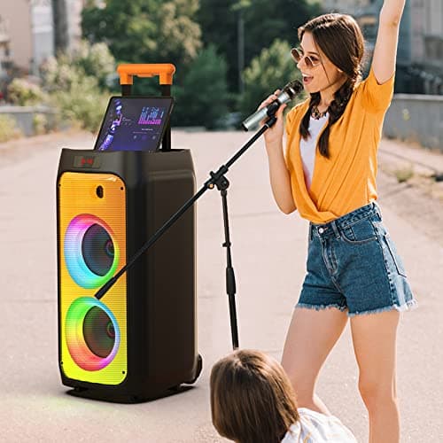 JYX Machine Karaoké pour Adultes, Enceinte Karaoké Bluetooth Portable avec 2 Microphones sans Fil, Party Box Idéale pour Les réunions de Famille/Le Camping en Plein Air