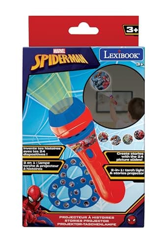 Lexibook, Lampe Torche et projecteur Spider-Man avec 3 disques, 24 Images, créez vos propres histoires, LTC050SP, 3+ ans, Bleu,rouge
