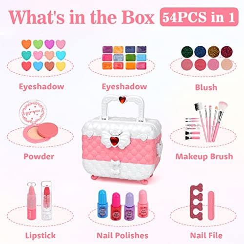 Aureyung Maquillage Enfant Fille, Lavable Malette Maquillage Enfant, Maquillage Fille, Jouet Fille 3 4 5 6 7 8 9 10 Ans Jeux Fille, Idée Cadeau Fille 3-12 Ans