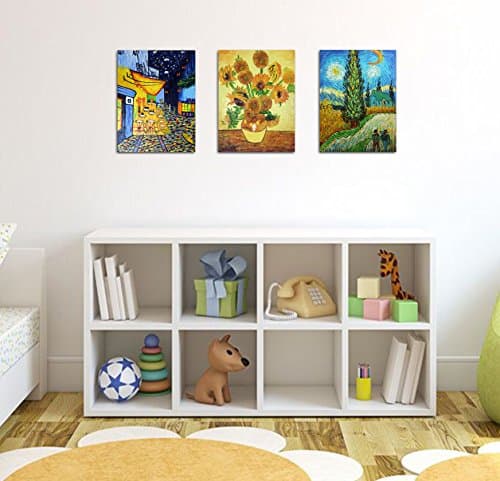 Fokenzary Peinture à l'huile sur toile peinte à la main Vincent Van Gogh - 3 œuvres d'art classiques - 3 tableaux - Décoration murale - Prêt à accrocher - 3 pièces