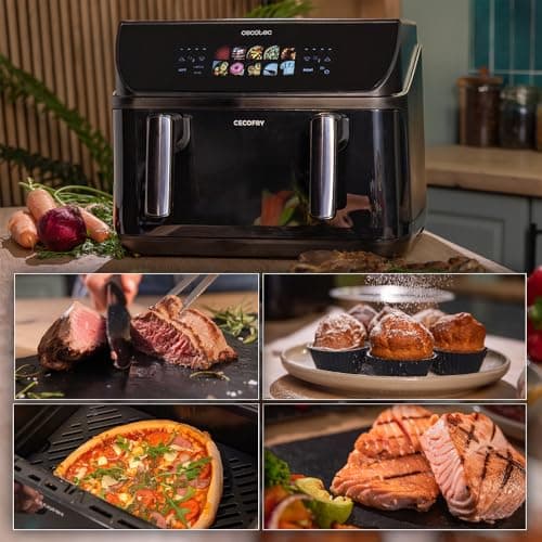 Cecotec Air Fryer Cecofry&Grill Duoheat 10000. Friteuse à Air sans Huile 10L, Grill et Plancha, Résistance Double, 2800W, Cuisson Rapide, Moins de Graisse, Résultats Consistants