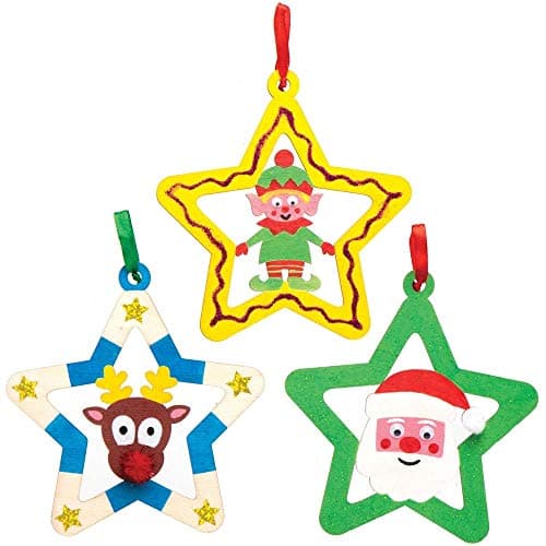 Baker Ross AX415 Kit De Boules Étoile En Bois - Paquet De 10, Ornements Pour Le Sapin De Noël, Loisirs Créatifs Pour Enfants Et Adultes