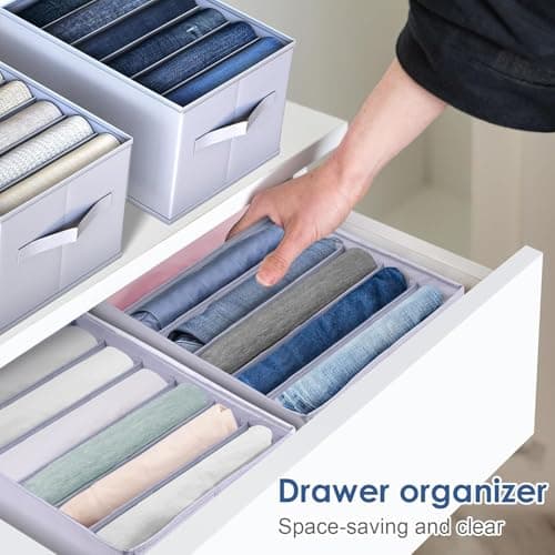hinrey 4Pcs Rangement Vêtement de Garde-robe, Organisateur Tiroir avec Compartiments pour Jeans, Pliable et Lavable avec Poignée