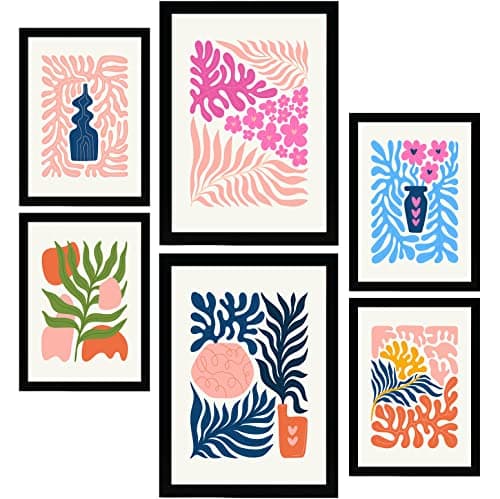 Nacnic Lot de 6 Affiches Minimalisme aux Couleurs Pastel. Flower Power. Impressions de paysage et de nature pour la décoration intérieure et la décoration. A3 et A4, cadres noirs.