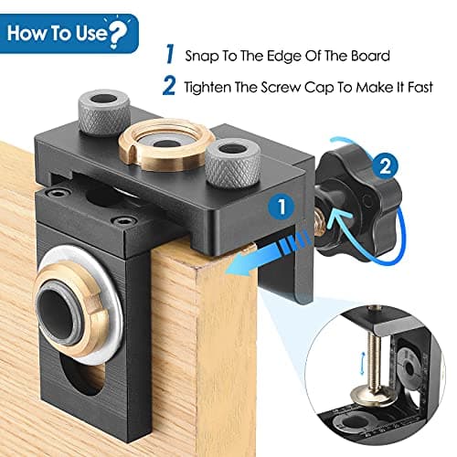 Helangel 8/10/15 mm Gabarit de perçage, kit de guide de perçage en bois 3 en 1 avec clip de positionnement, localisateur de guide de perçage réglable et échelle