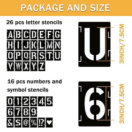 42 Pcs Alphabets Numéro Pochoirs, 7,5cm Plastique Réutilisable Pochoir de Lettres Pochoirs d'Artisanat de Numéros pour La Peinture Art Projects Décoration DIY