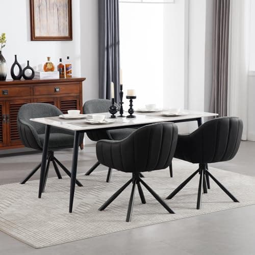 WOLTU Chaise Pivotante, Lot de 2, Chaise Salle à Manger, Chaise de Cuisine, Chaise Scandinave, Fauteuil, Siège Rembourré, Pieds en Métal, Chenille Gris Foncé + Simili Cuir Anthracite, EZS04dgr-2