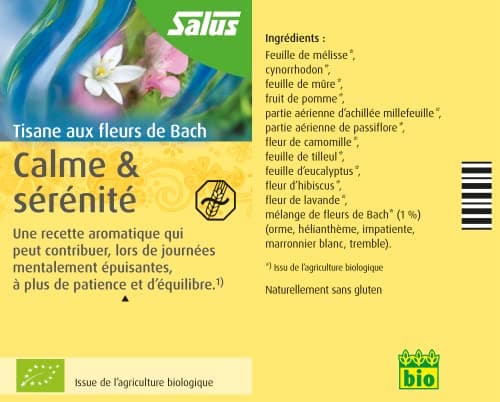 Salus Tisane Calme & Sérénité aux Fleurs de Bach AB - À Base de Mélisse, de Passiflore et d'Élixirs Floraux - Relaxation, Détente - 15 Sachets
