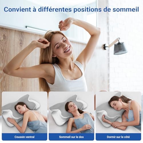 HotHands Oreiller Ergonomique Cervical à Mémoire de Forme, Oreiller pour Les Dormeurs sur Le Côté, Le Dos et Le Ventre pour Soulager la Douleur et Améliorer la Qualité du Sommeil, 62x41x13/11cm