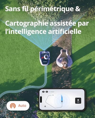 Navimow i105E Robot Tondeuse sans Fil périphérique 500 m2, RTK+Vision Tondeuse Robot Gazon, IA cartographie Automatique, Limite virtuelle, Gestion multizone