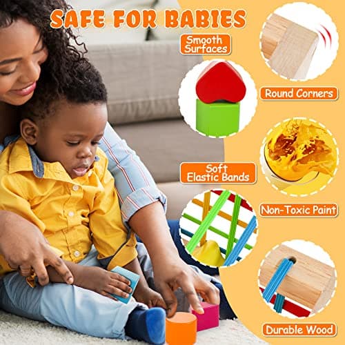 HELLOWOOD Jeu de tri Montessori Cube à emboîter à partir de 1 an, Cube de motricité avec 8 Cubes à emboîter, Jouets en Bois pour Enfants à partir de 1 2 3 Ans