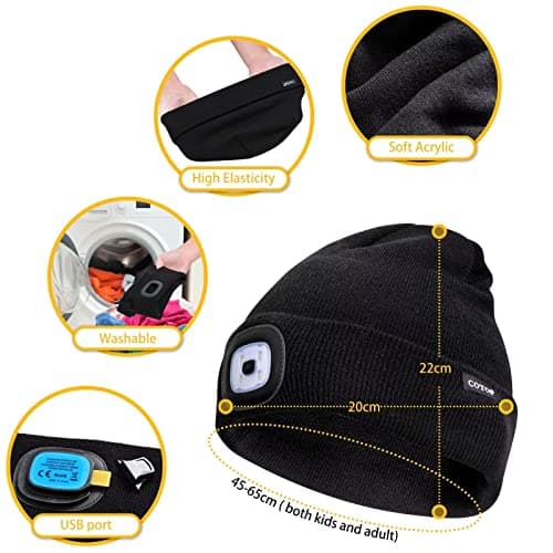 COTOP Bonnet Lumineux, Cadeau pour Hommes Femmes, Bonnet LED Tricoté d'hiver Chaud, Bonnet Lumineux Unisexe pour Course, Camping, Randonnée, Activités Nocturnes