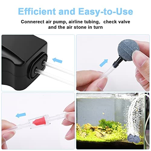 flintronic Pompe à Air Aquarium, 3W /8W Réglable Puissante Double Sortie Bulleur Aquarium pour Aquarium 5 à 300 L Ultra Silencieuse avec 1,5M /2M Tuyau,Pierre à Air,Clapet Anti-Retour et Raccord en T