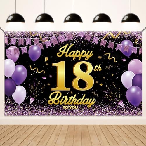 Koliphy Decoration Anniversaire 18 Ans, Violet Noir 18 Ans Banderole Joyeux Anniversaire Fête Photographie pour 18 Ans Deco Garçon Fille
