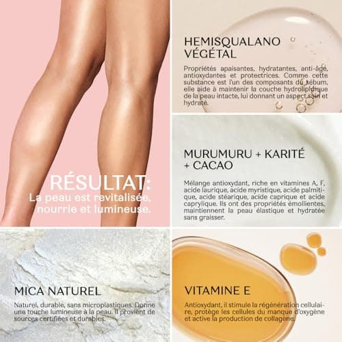 Senso Naturale Rose Gold Huile Bronzante Corps Solide Illuminatrice Crème pour le Corps Hydratante aux Paillettes Nourrissante et Parfumée pour les Femmes Néroli Crème de bronzage Vitamine E, Karité