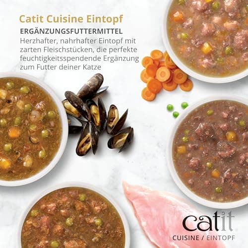 Catit Cuisine Pâtée pour Chats, Ragoût à la Viande de Bœuf et aux Légumes, Complément Alimentaire, 95 g, sans Céréales, Haute Teneur en Viande
