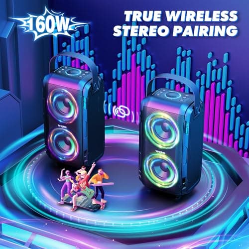 W-KING Enceinte Bluetooth Puissante avec 2 Haut-parleurs à Gamme Complète - Super Bass, Haut-Parleur d'extérieur Portable sans Fil 80W avec Lumières LED, Son 105 DB, IPX5, U-Disk, Carte TF, AUX, EQ