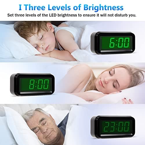 Timegyro Petit réveil, Horloge de Bureau numérique, 1,2" LED Affichage Horloge avec Snooze, luminosité réglable 12 / 24h Format pour Chambre à Coucher, Voyage, Salon