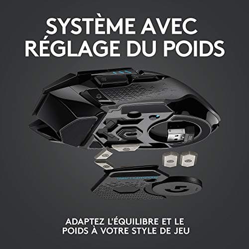 Logitech G502 LIGHTSPEED Souris sans Fil, Capteur Gaming HERO 25K, 25 600 PPP, RGB, Ultra-Léger, 11 Boutons Programmables, Batterie Longue Durée, POWERPLAY-compatible, PC, EU Packaging - Noire