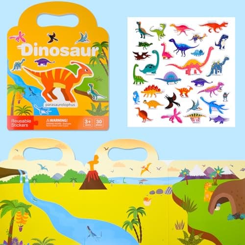 ASTARON Lot de 5 livres de scènes d'autocollants 3D réutilisables pour tout-petits de 2, 3, 4 ans, jeu d'autocollants éducatifs sensoriels, autocollants de voyage et livre occupé, véhicules, animaux,