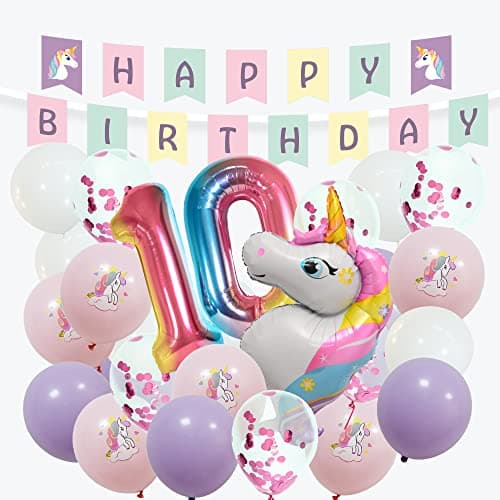 envami® Licorne Decoration Anniversaire 10 ans - Kit Anniversaire Fille Licorne, Ballon Anniversaire Fille 10 ans - Deco Anniversaire Fille 10 ans - Ballon Anniversaire 10 ans Fille, Ballon Décoration