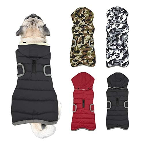 Etechydra Manteau Chien Veste Gilet Chaud de avec Chapeau Détachable, Confortable d'hiver Imperméable Vêtement Chien Doublure en Polaire Chaude Hiver-Coat Manteaux, Black Gris XS.