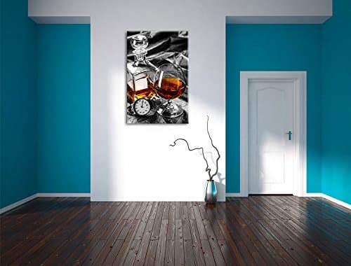 Choses homme avec le whisky et Horloge noir / blanc Taille: 80x60 sur toile, énorme XXL Photos complètement encadrée avec civière, art impression sur murale avec cadre, moins cher que la peinture ou la peinture à l'huile, aucune affiche ou un poster