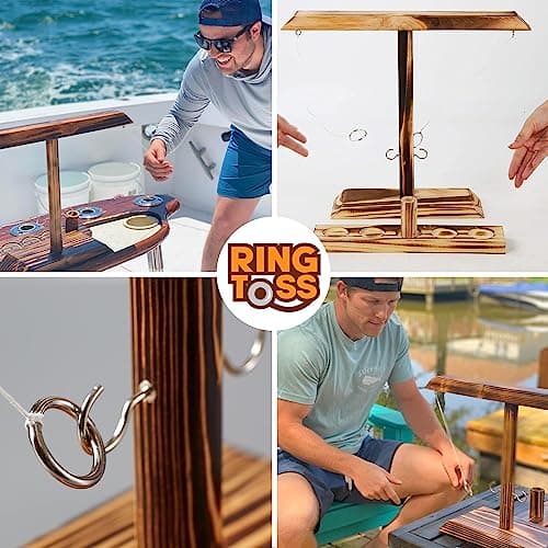 Ring Toss® Game | Jeu d'Adresse en Bois | Qualité Premium | Lancer d'Anneaux Suspendus | Qui sera le/la Plus Rapide ? | Intérieur & Extérieur | Enfants & Adultes | 100% Bois | 100% Fun | SparkL®