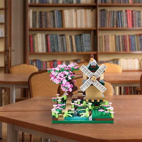 Tirff Architecture RivièRe Moulin à Vent Arbre Sakura Micro Blocs De Construction Ensemble Arbres Jouets Fleurs pour Filles, Un Kit De ModèLe De Fleur De Cerisier Cadeau Bricolage