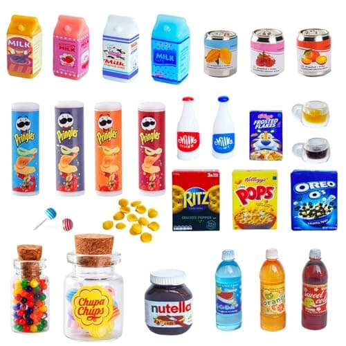 BQLYblink Mini Nourriture Jouet 1/12, 28 Pièce Jouets de Miniatures Alimentaires Boissons, Mini Nourriture Miniature Accessoires Miniatures de Cuisine pour Maison de Poupee Miniverse