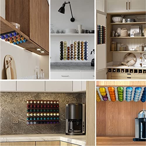 Support à Dosettes de café pour Capsules Vertuo, monté Verticalement ou Horizontalement sur les Murs ou Sous les Armoires,Bandes de Stockage de Dosettes de café Adhésives