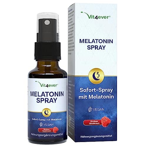 Spray mélatonine - Spray instantané extra fortement dosé avec 0,5 mg de mélatonine par pulvérisation - Spray pour l'endormissement - Sans alcool - Testé en laboratoire - Vegan - Goût framboise - 30 ml
