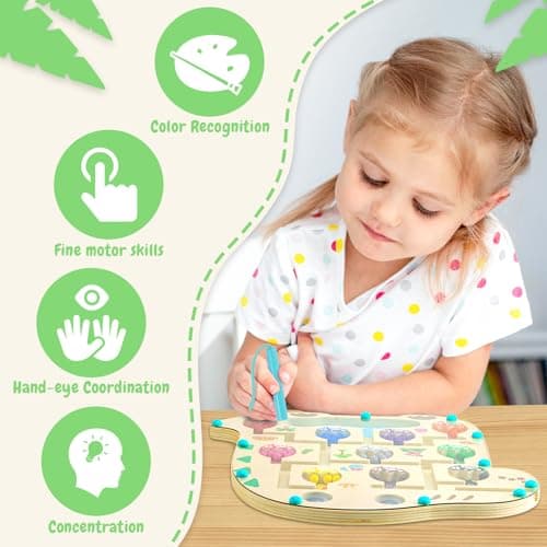 Aischens Dinosaure Labyrinthe Magnétique de Couleurs et de Chiffres, Jouets Montessori Labyrinthe Magnetique en Bois pour Enfant 2 3 4 5 Ans, Jouets Montessori Enfants Jeux Éducatifs-Motricité Fine